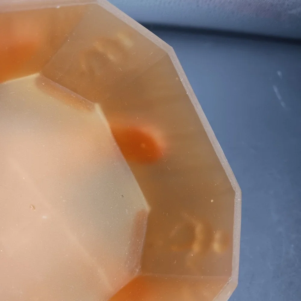 Deco Pressed Frosted Amber Glass Celluloid Lid Dresser Trinket Box
